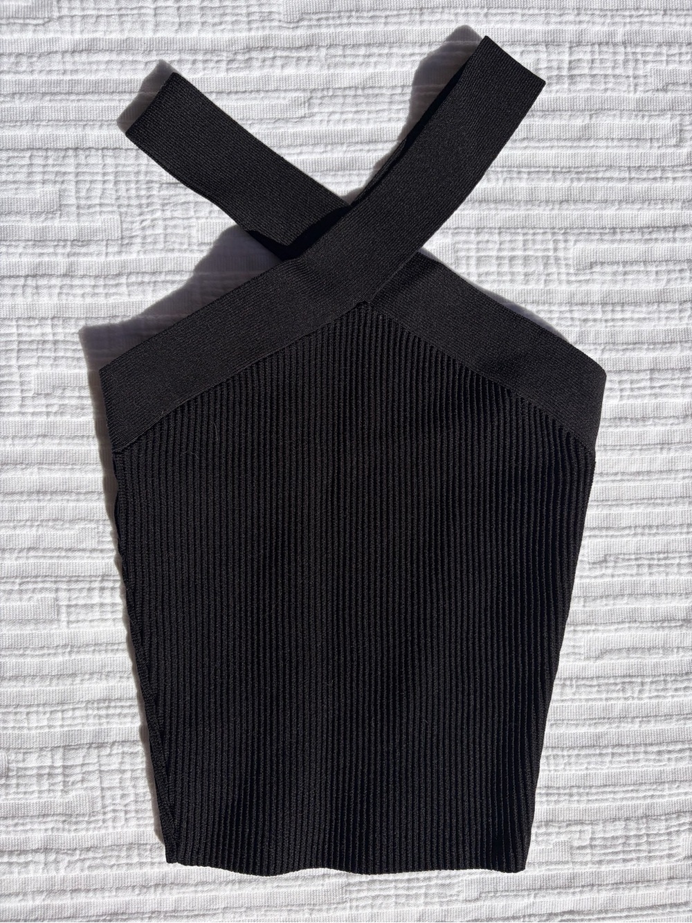 Babaton Sculpt Knit Black Ribbed Cross-Strap Tank Top